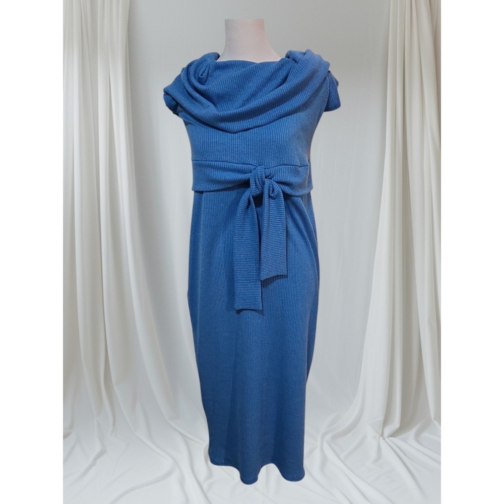 Vici‎ Tyche Ribbed Off The Shoulder/Cowl XL Blue Midi Dress